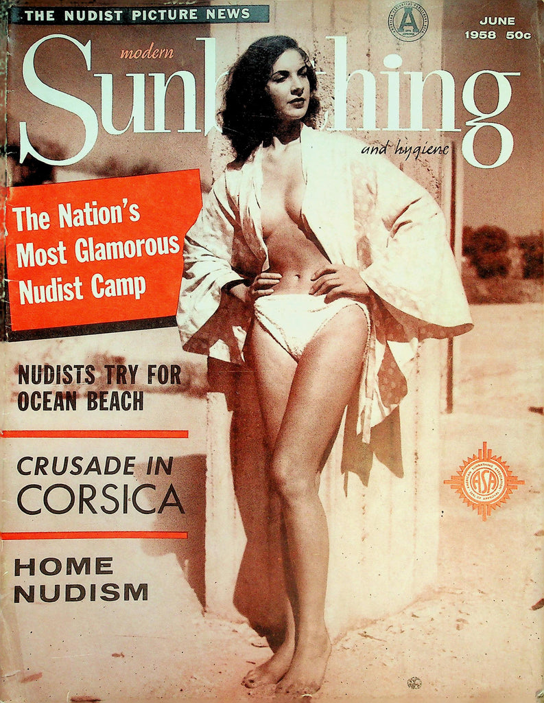 Modern Sunbathing and Hygiene Magazine Nudists Try For Ocean Beach / Home Nudism  June 1958  072426lmp-GSC