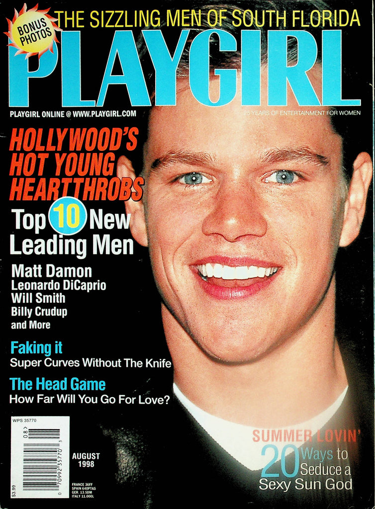 Playgirl Magazine  Cover Guy Matt Damon / Leading Men:  Leonardo DiCaprio, Will Smith  August 1998    072525lm-p