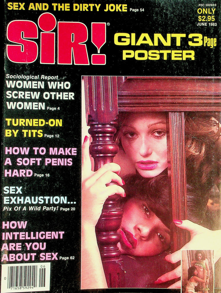 Sir!  Magazine  Turned-On By Tits / How To Make A Soft Penis Hard  June 1983 w/Giant 3 Page Poster     020926lmp