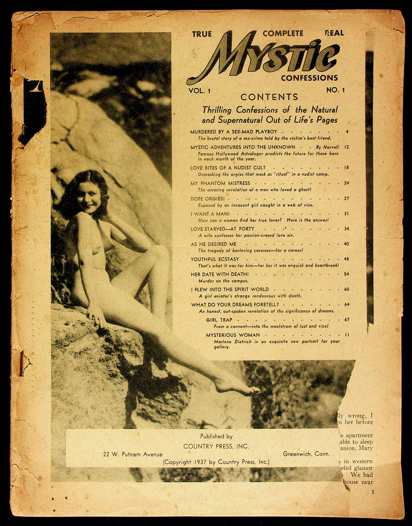 Mystic Confessions Adult Magazine V1, No. 1 1937 True, Complete, Real 082826hrp-54