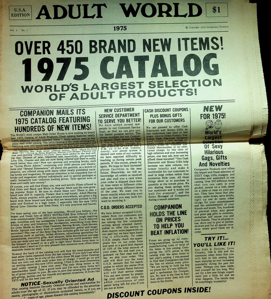 Adult World 1975 Newspaper Catalog  World's Largest Selection Of Adult Products!   052726lmp2-GSC