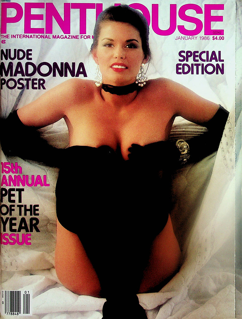 Penthouse Magazine   Cover: Pet Of The Year Cody Carmack  w/ Madonna Poster   January 1986    021224lm-p2
