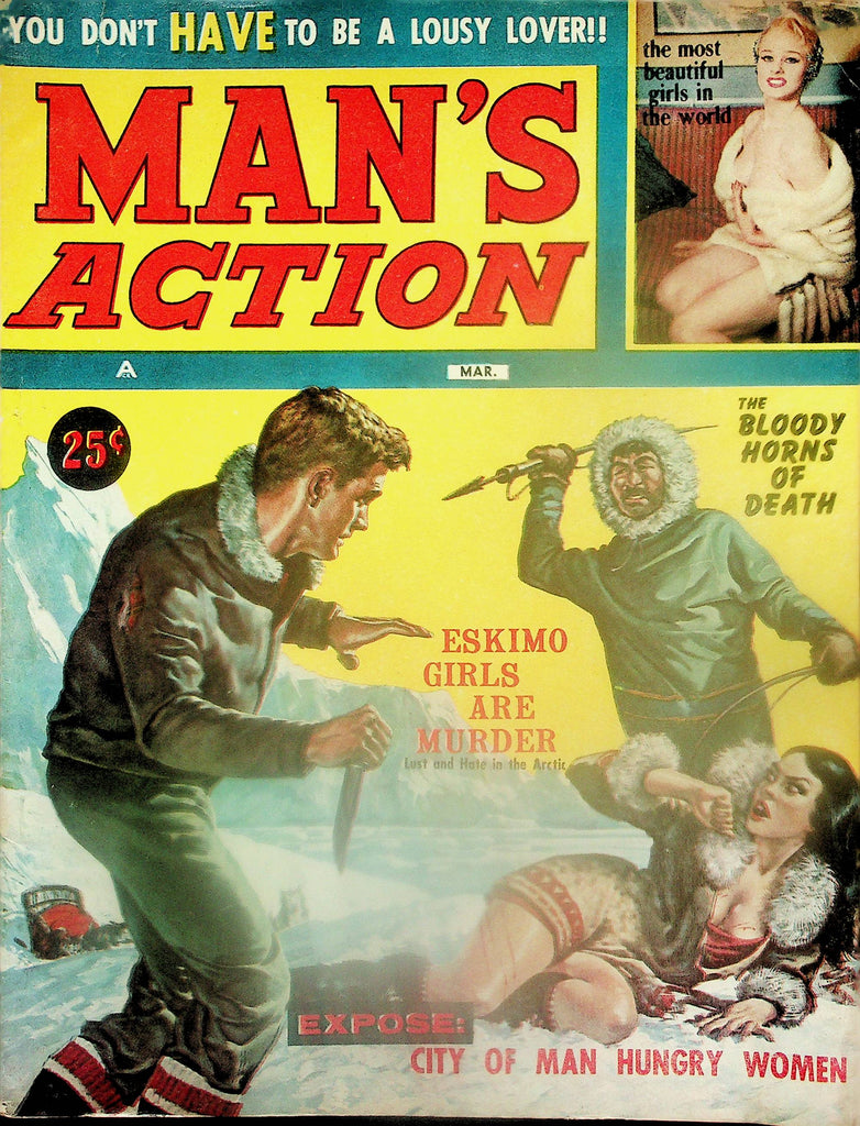 Man's Action Magazine  Ekimo Girls Are Murder / Most Beautiful Girls In The World  March 1959     101825lm-p