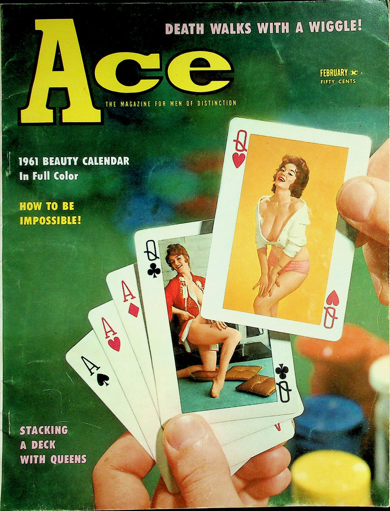 Ace Vintage Magazine  Stacking A Deck With Queens  w/Beauty Calendar February 1961     042826lmp2