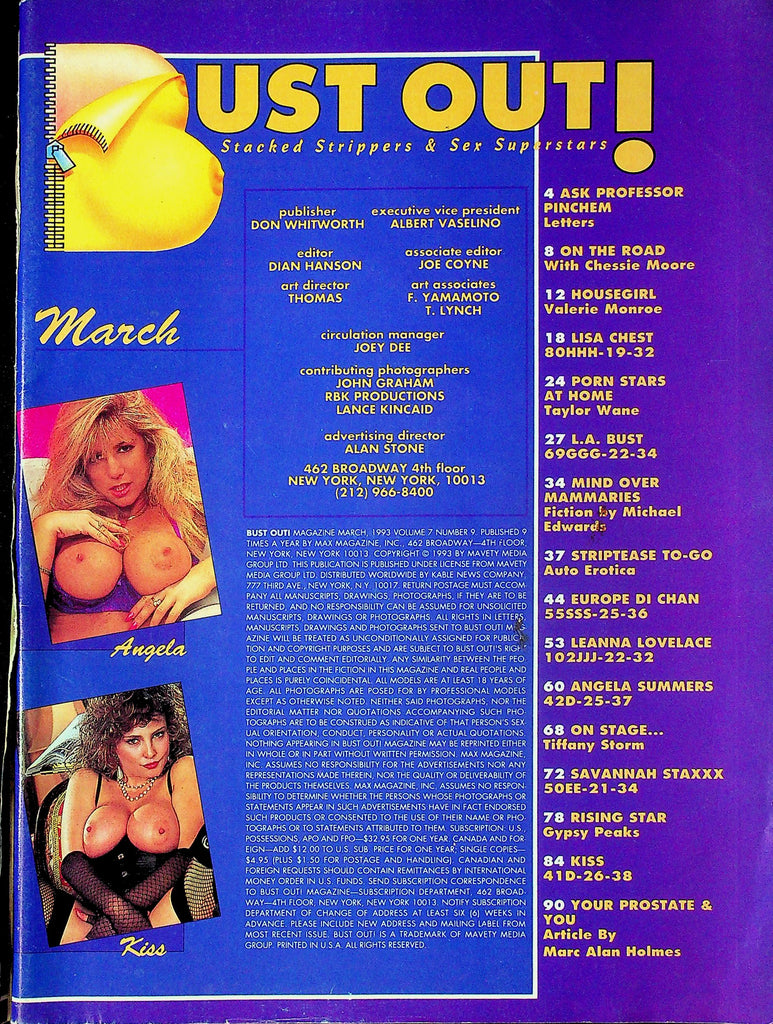 Bust Out! Magazine Ft. Angela & Kiss March 1993 good reading copy 092625RP-