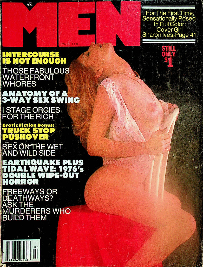 Men Magazine  Cover & Centerfold Girl Sharon / 3-Way Sex Swing   February 1977 082324lm-p