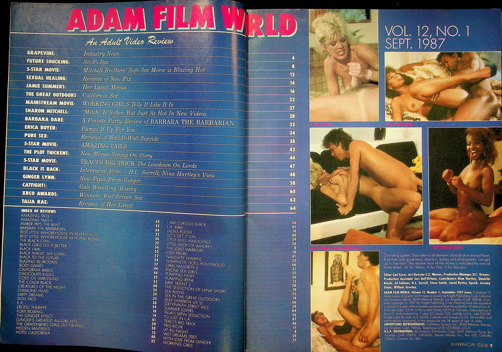 Adam Film World Guide XXX Movie Illustrated Magazine Ft Taija Rae & Ginger Lynn September 1987 051025RP