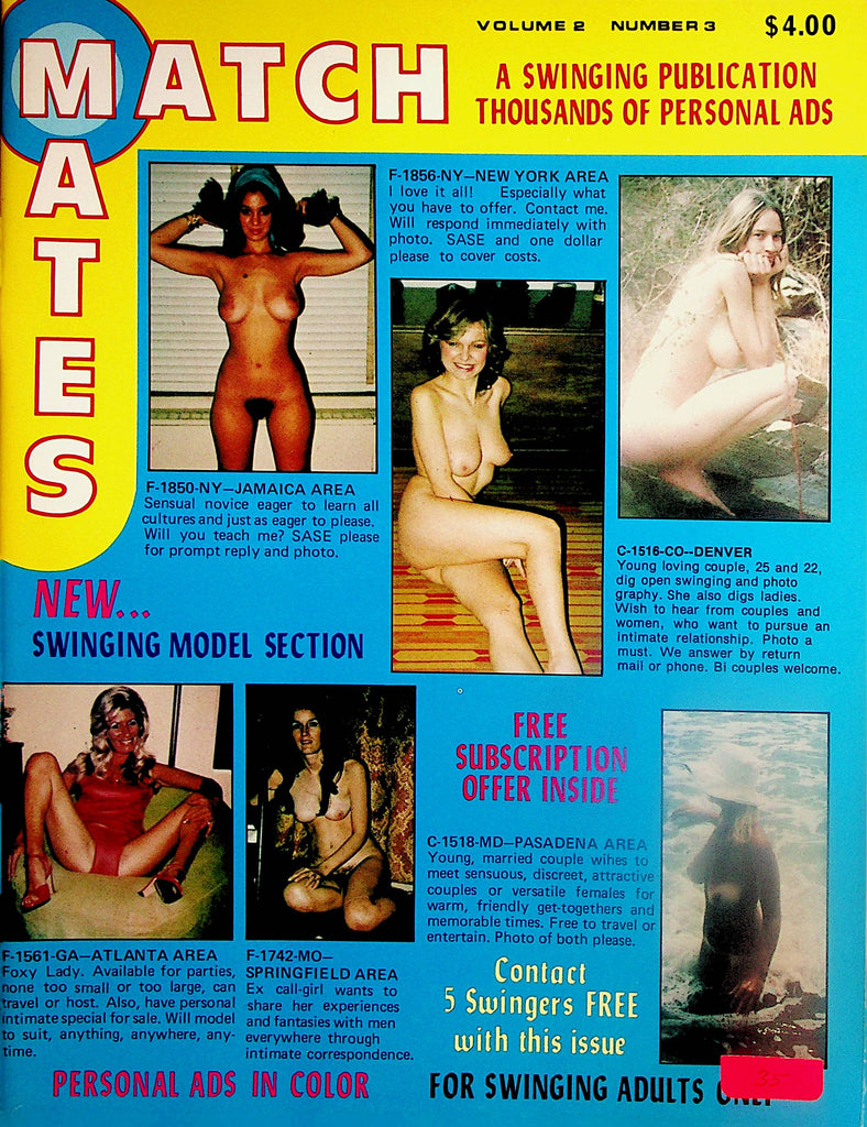 Match Mates Swingers Contact Magazine  1000's Of Ads  vol.2 #3 1970's  081824lm-p