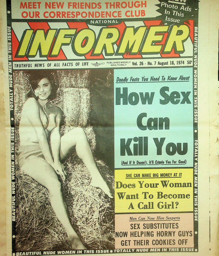 National Informer Adult Newspaper  How Sex Can Kill You / Beautiful Nude Women  August 18, 1974     090626lmp-GSC
