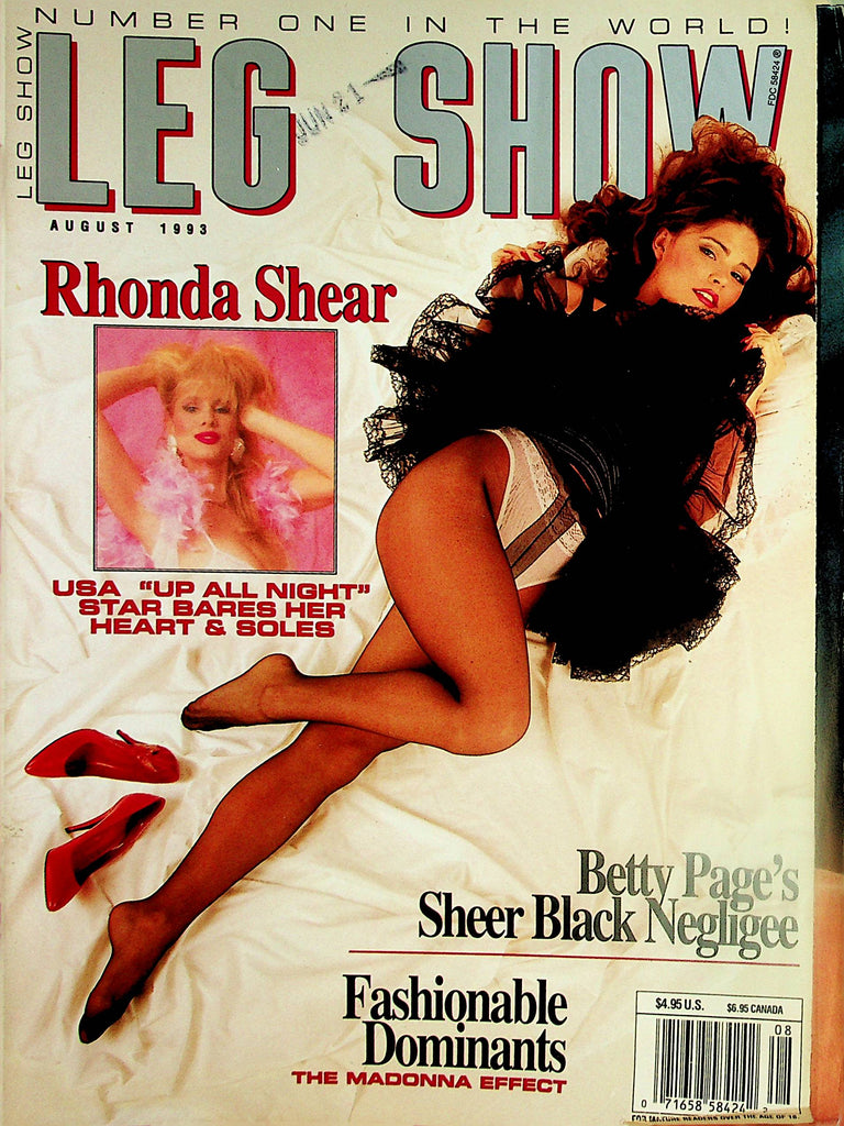Leg Show Magazine  Betty Page's Sheer Black Negligee / Rhonda Shear   August 1993     021424lm-p