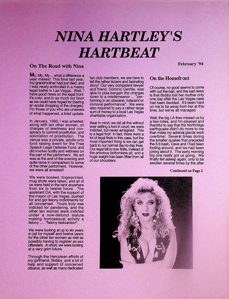 Nina Hartley's Hartbeat Fan Club News Letter  February 1994   102223lm-p