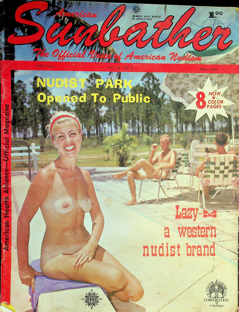 American Sunbather Nudist Magazine  Nudist Park Opened To Public / Western Nudist Brand  May 1964  082526lmp-GSC