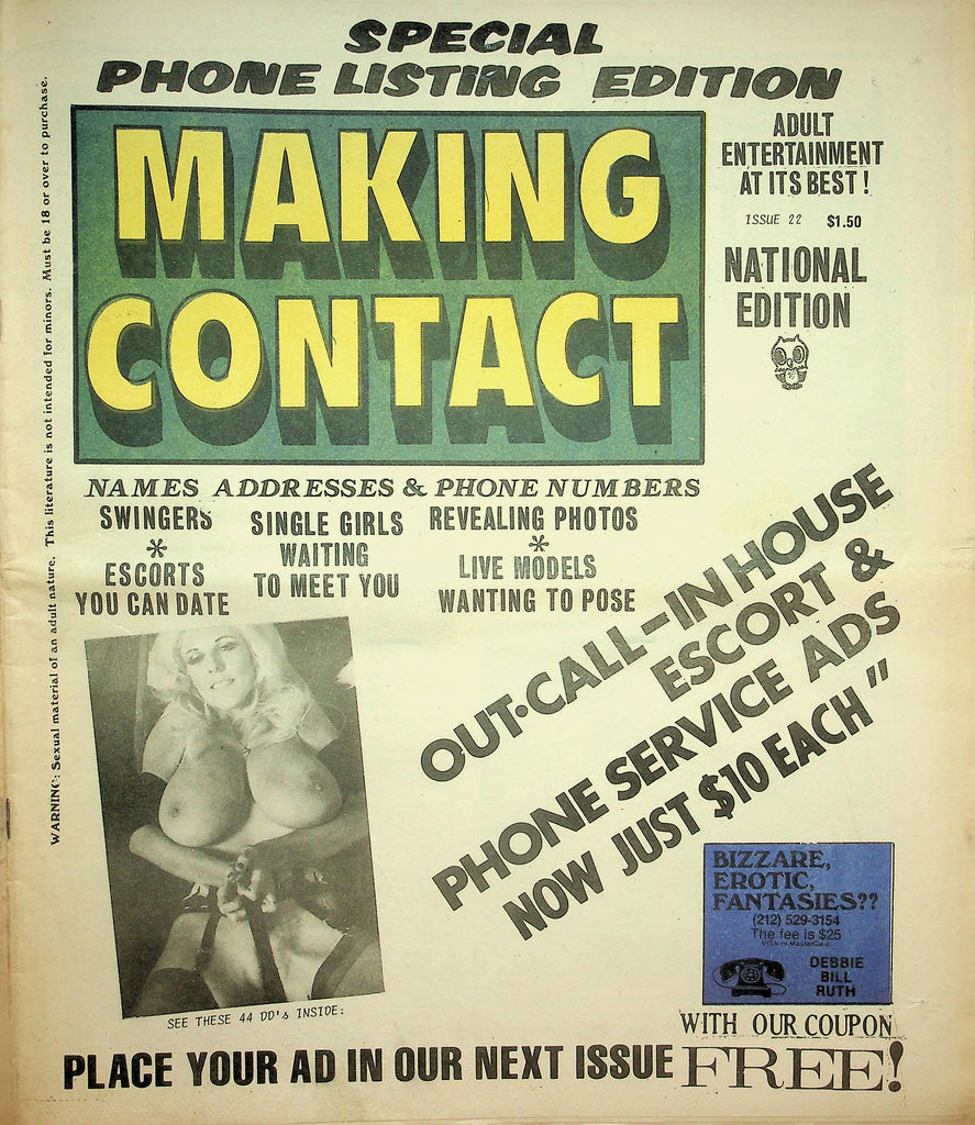 Making Contact Adult Newspaper  Escorts, Singles and More! #22  1984  National Edition   090726lmp-GSC