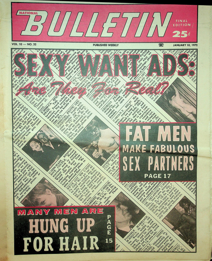 National Bulletin Adult Newspaper   Are Sexy Want Ads Real? / Fat Men Make Fabulous Sex Partners  January 10, 1972   090726lmp-GSC