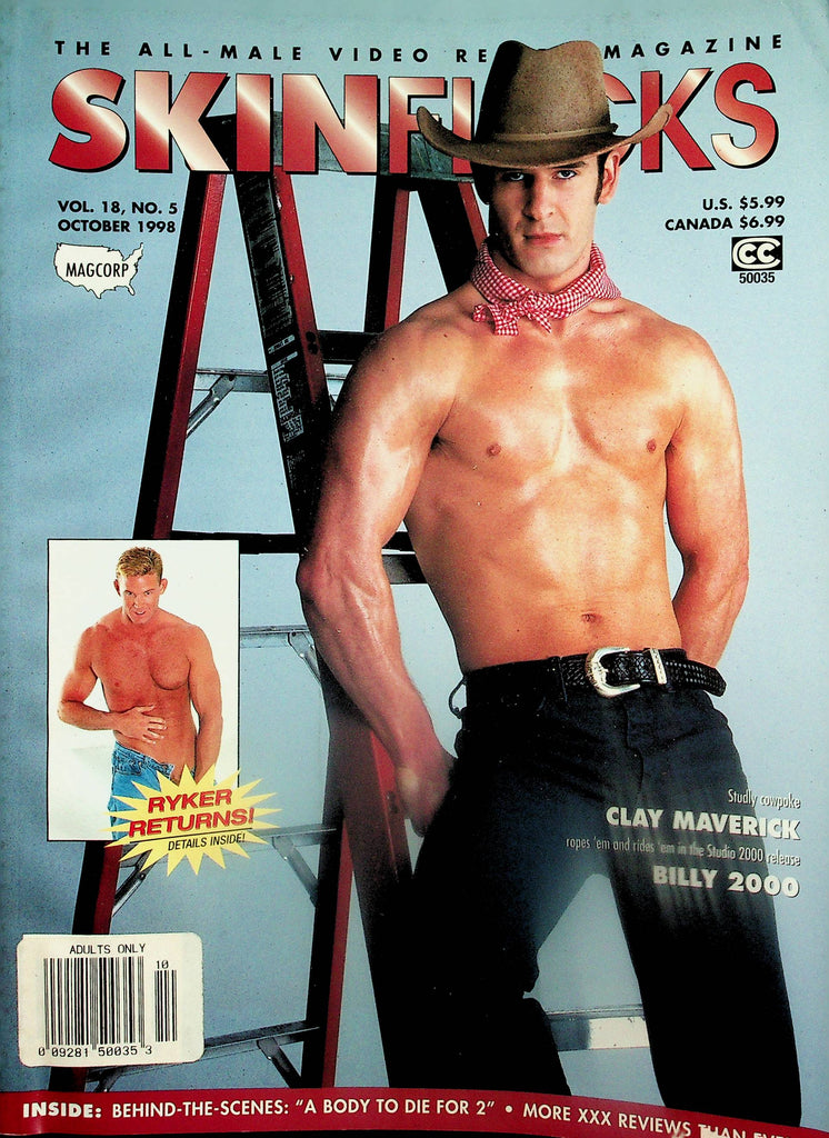 Skin Flicks Gay Magazine  Cover Guy Clay Maverick  October 1998 Magcorp  090925lm-p