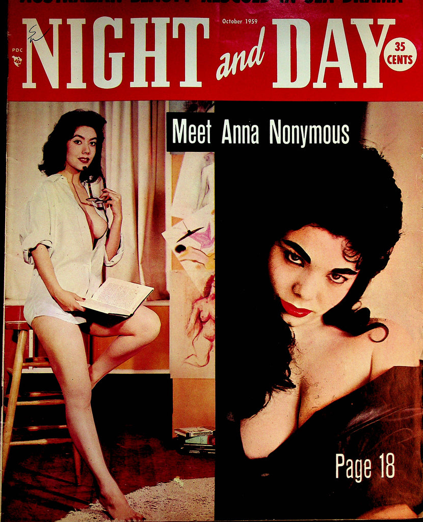Night and Day Vintage Over-Sized Magazine   Covergirls Lisa Varga and Miss Ann Edwards / Greta Thyssen   October 1959    042323lm-p