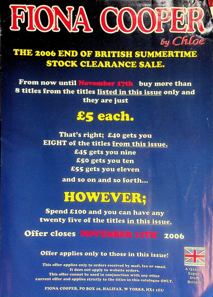 Fiona Cooper The 2006 End Of British Summertime Stock Clearance Catalog  Export From Britain    040726lmp