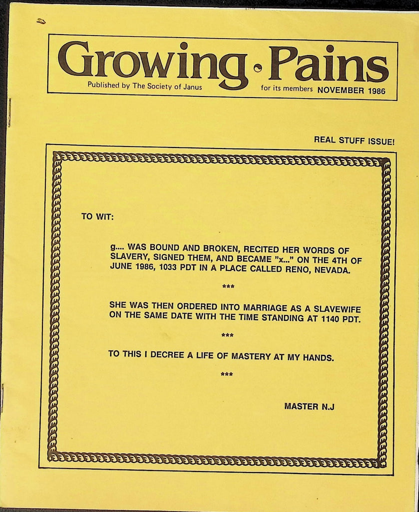 Growing Pains Adult Digest November 1986 Society of Janus 010726AKP
