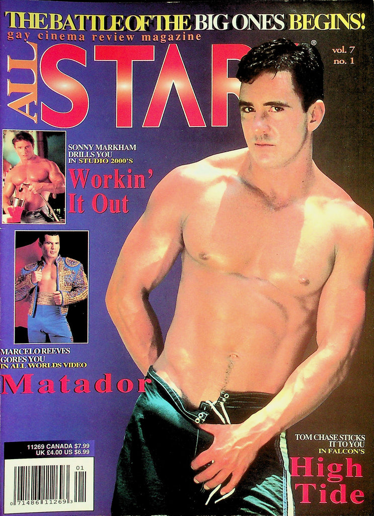 Allstars Gay Cinema Review Magazine  Cover Guy Tom Chase In Falcon's 'High Tide'  vol.7 #1  January 1998        041626lmp