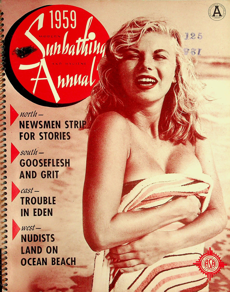 Sunbathing Annual Nudist Magazine  Trouble In Eden / Nudists Land On Ocean Beach  1959   073026lmp-GSC