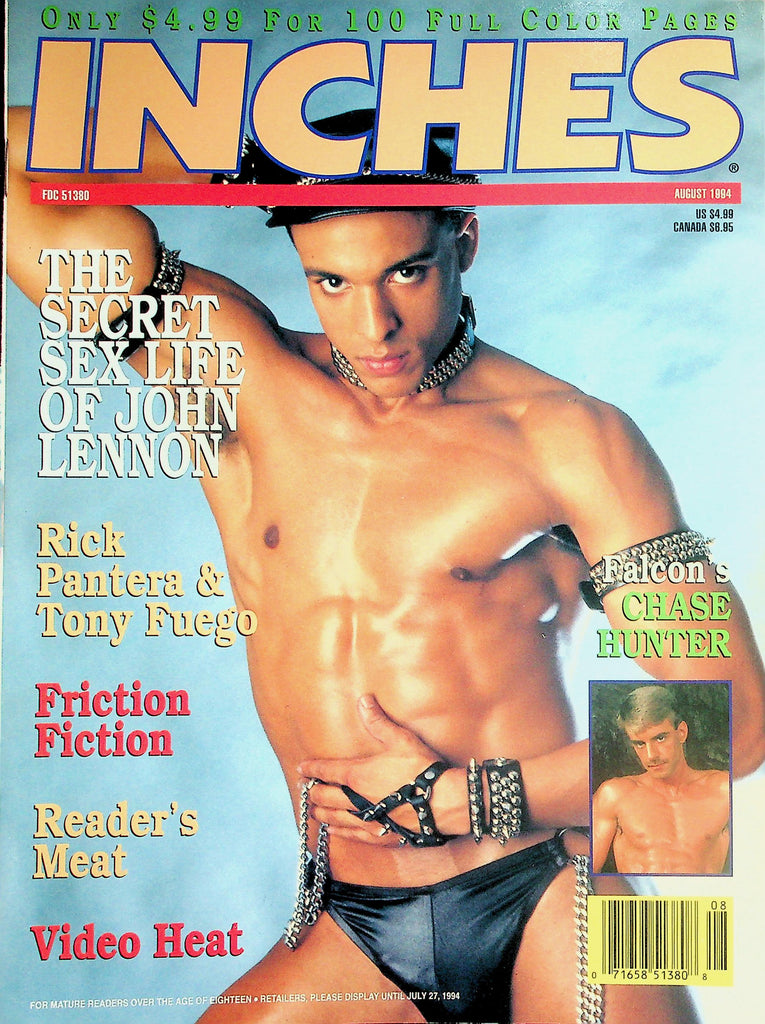 Inches Gay Magazine  Cover Guy Roberto Roma/ Falcon's Chase Hunter / Secret Sex Life Of John Lennon   August 1994      050226lmp