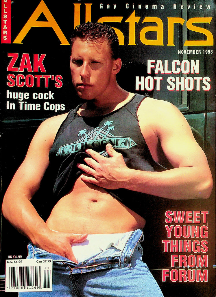 Allstars Gay Cinema Review Magazine  Cover Guy Zak Scott's Huge Cock In 'Time Cops'  November 1998       041626lmp