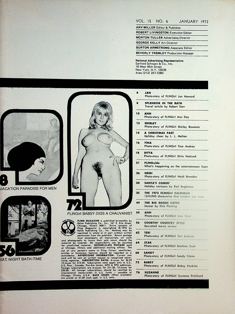 Fling Magazine  Arlene Bell /Shirley Bowman  w/Calendar  January 1973     040924lm-p