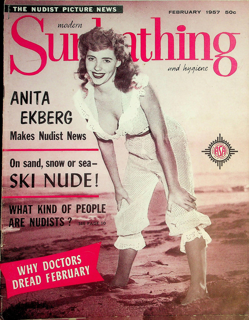 Modern Sunbathing and Hygiene Nudist Magazine Anita Ekberg Makes Nudist News! / Ski Nude!  February 1957    072326lmp-GSC