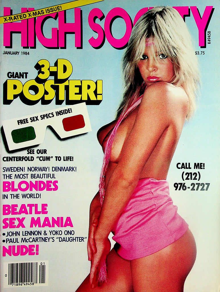 High Society Magazine Covergirl Inga / Beatle Sex Mania / Giant 3-D Poster w/glasses  January 1984   030824lm-p