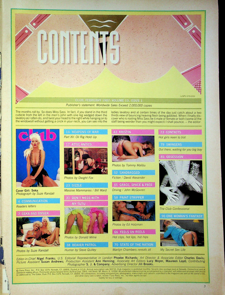 Club Magazine Seka & Amber February 1987 good reading copy 091323RP2