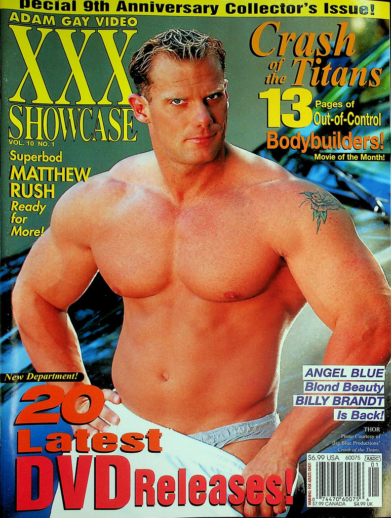 Adam Gay Video XXX Showcase Magazine  Cover Guy Thor 'Crash Of The Titans' /  Matthew Rush  vol.10 #1  July 2002    041626lmp