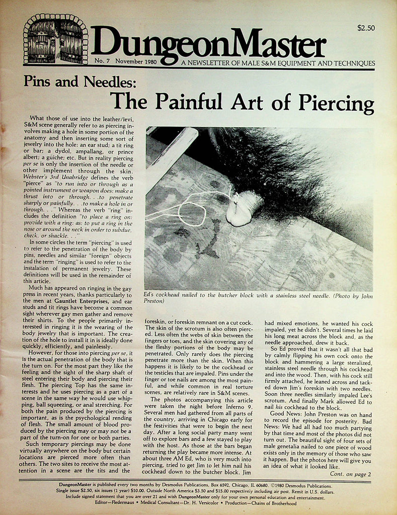 Dungeon Master A Newsletter Of Male S&M Equipment and Techniques  #7 November 1980     073023lm-p