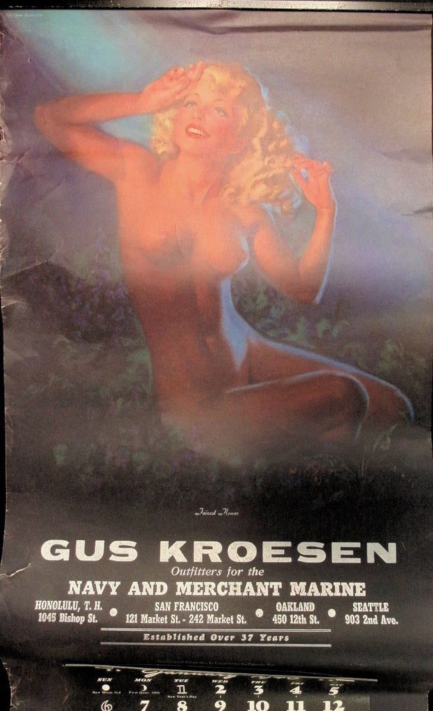 Fairest Flower Vintage 1946 11x23" Wall Calendar for The Gus Kroesen Company Pin Up girl Art 081425AMCAL