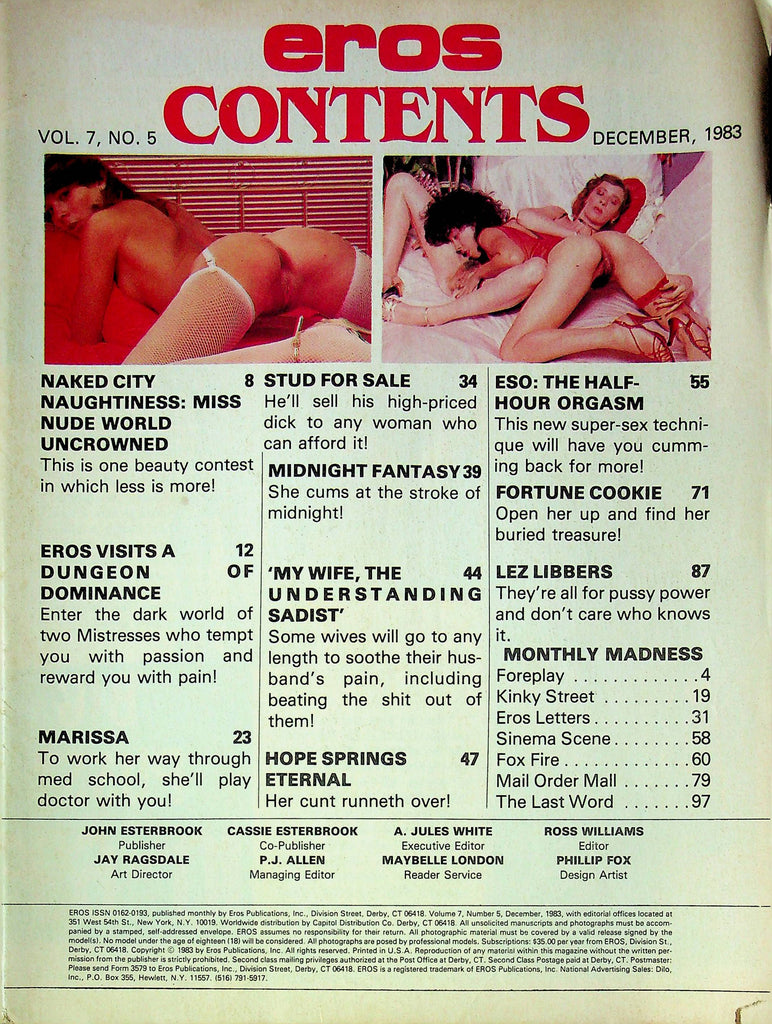 Eros Magazine Naked City Naughtiness December 1983 good reading copy 121623RP