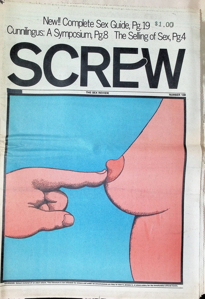 Screw Newspaper #138 1971 Cunnilingus Complete Sex Guide Fetish Men's Adult Newspaper -081524AMP2
