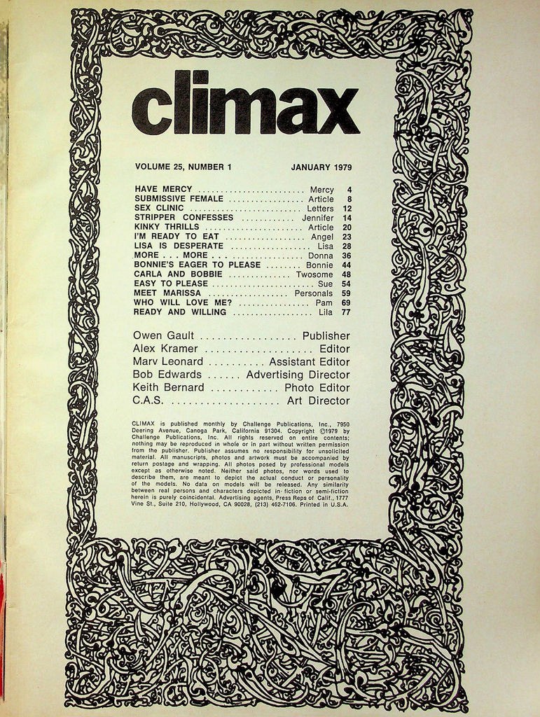 Climax Magazine Stripper Confessions & Meet Marissa January 1979 good reading copy 051723RP