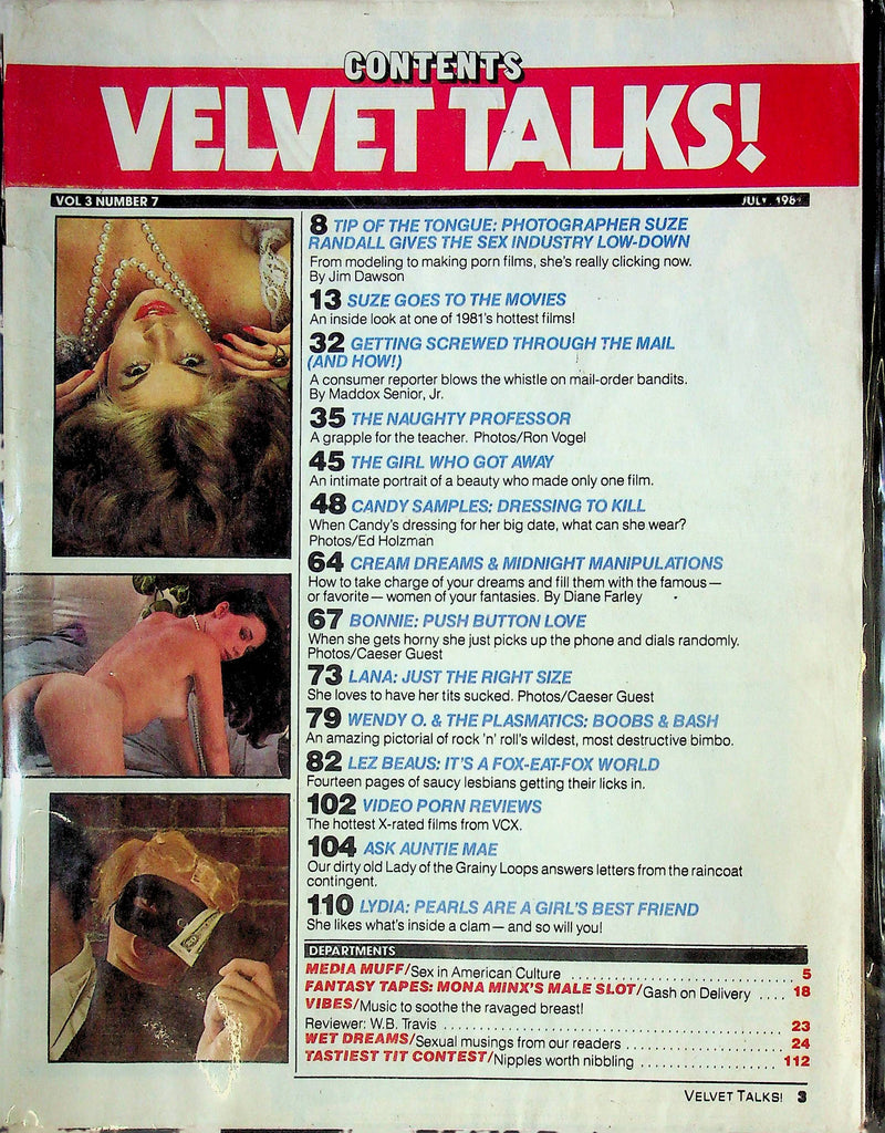 Velvet Talks! Men's Magazine Suze & Candy Samples July 1981 good reading copy 062024RP