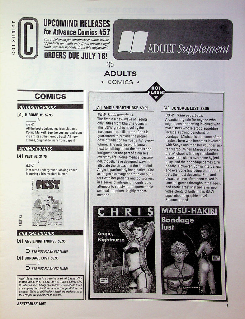 Consumer Adult Supplement Magazine Upcoming Releases For Advance Comics 1993 #57 051923RP