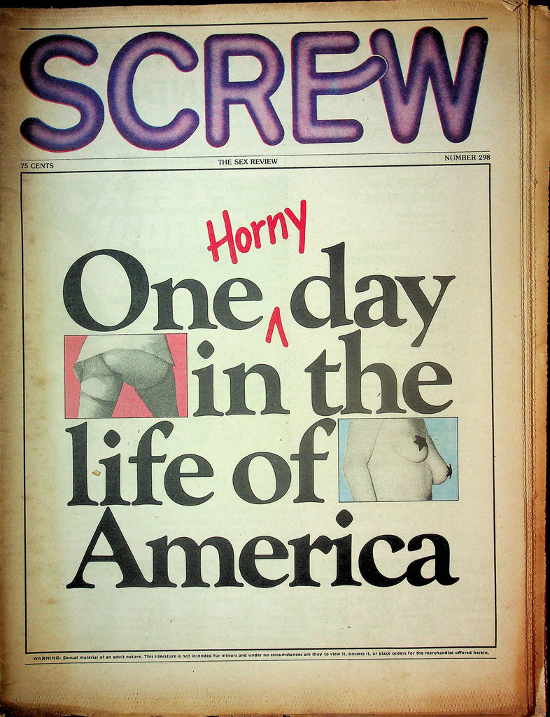 Screw Men's Newspaper Horny One Day In America No.298 November 18 1974 061124OSRP
