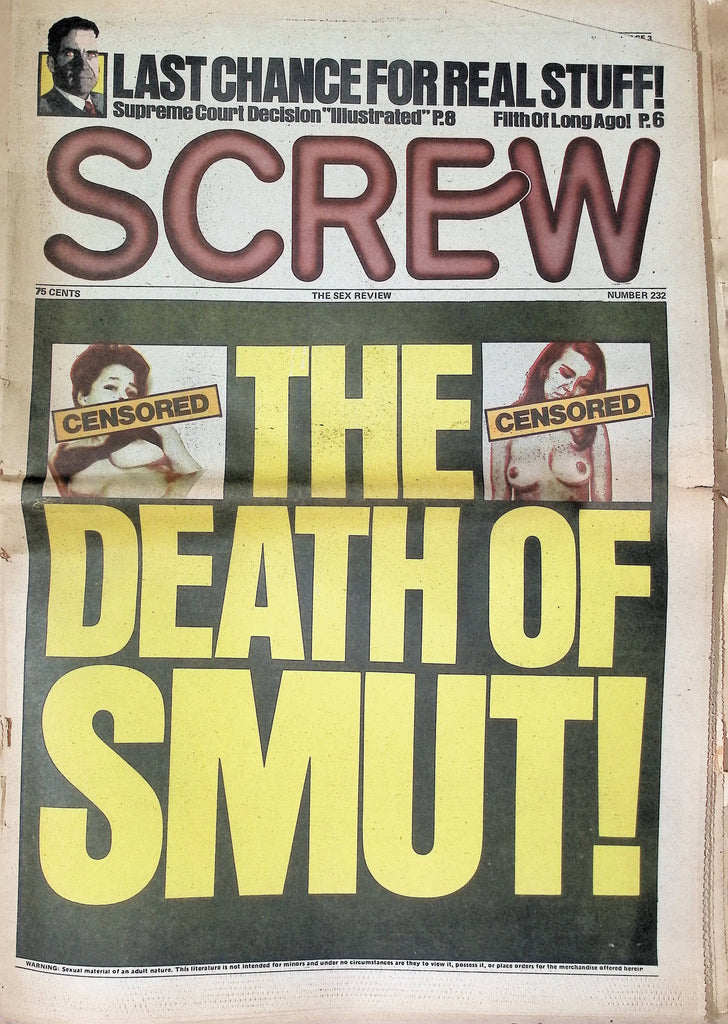 Screw Newspaper #232 1973 The Death of Smut Fetish Men's Adult Newspaper -081524AMP2