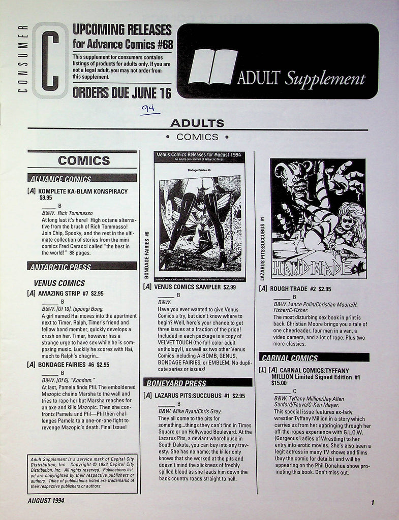 Consumer Adult Supplement Magazine Upcoming Releases For Advance Comics 1993 #68 051923RP