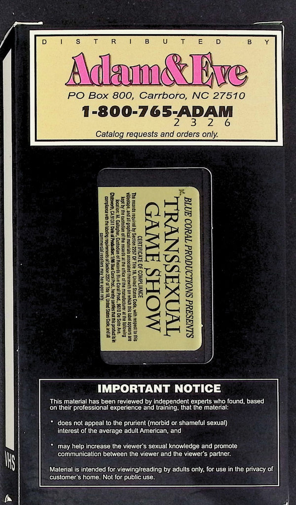 Transsexual Gameshow ft. Gay/Trans VHS Bel Air Blue Coral Productions 102425AKVHS