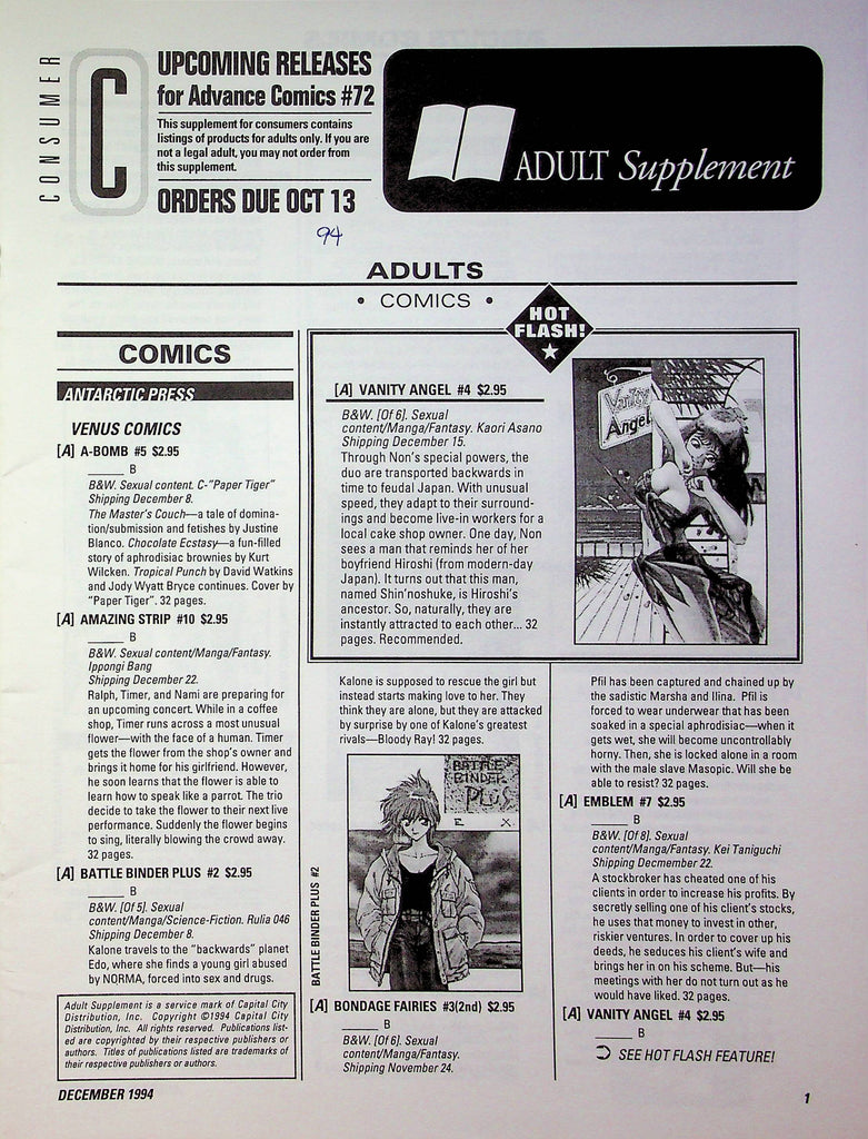 Consumer Adult Supplement Magazine Upcoming Releases For Advance Comics 1994 #72 051923RP