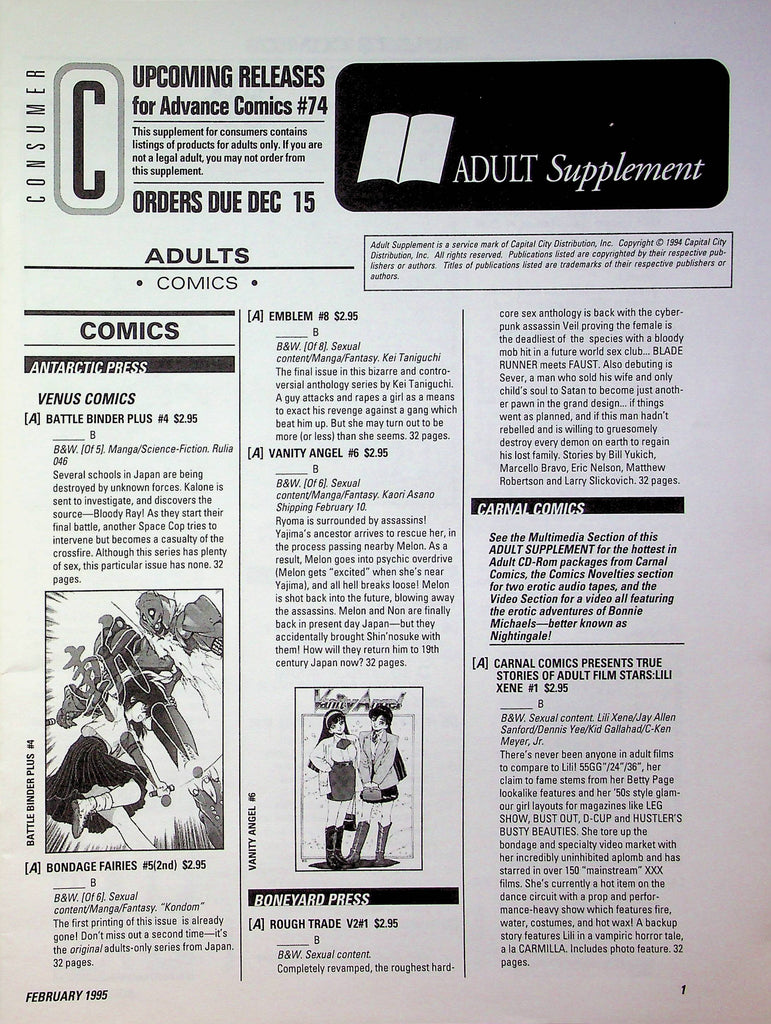 Consumer Adult Supplement Magazine Upcoming Releases For Advance Comics 1994 #74 051923RP