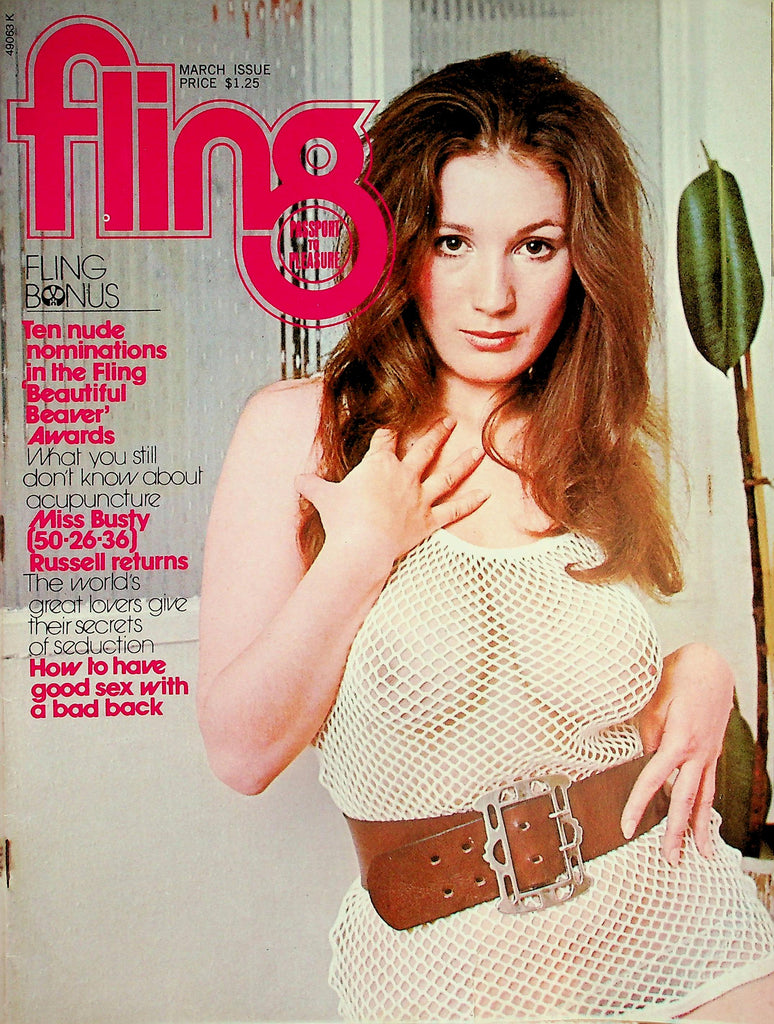 Fling Busty Magazine   Miss Busty Russell, Laura Lynwood, Chess Queen Janet Ormes  March 1974     012126lmp