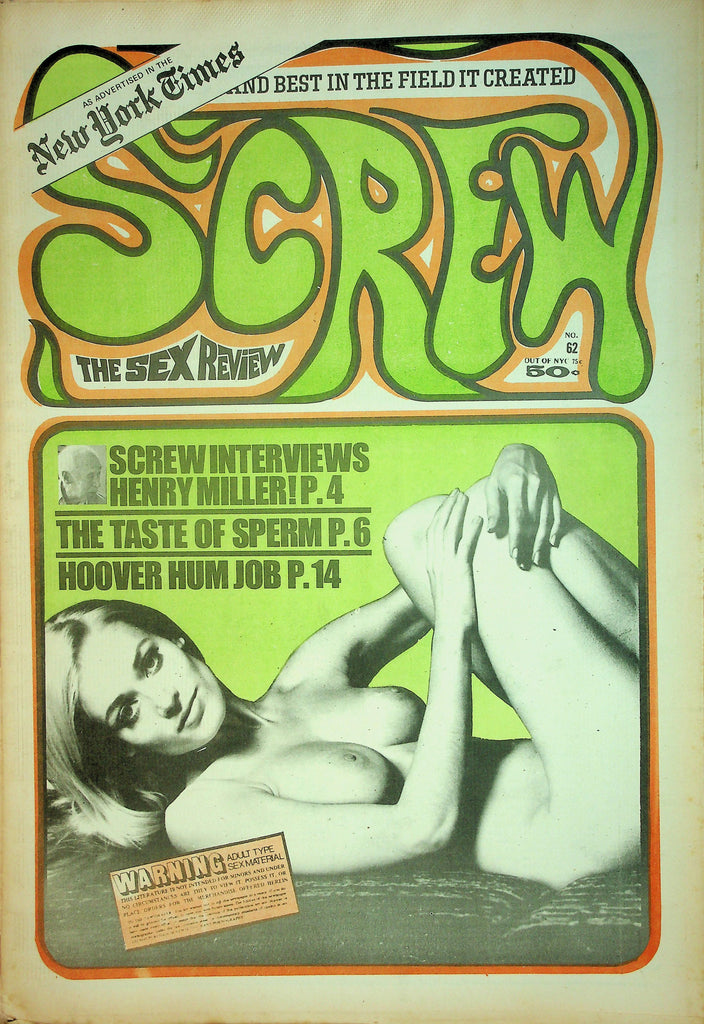 Screw Adult Newspaper  The Taste Of Sperm / Hoover Hum Job  #62  May 11, 1970   090526lmp-GSC