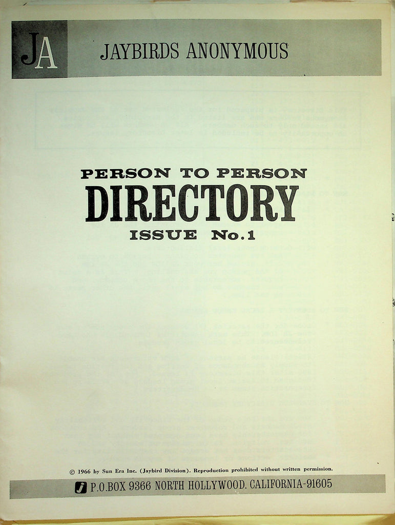 Jaybirds Anonymous Person To Person Dirrectory Issue w/Newsletter #1  1966   070426lmp-GSC