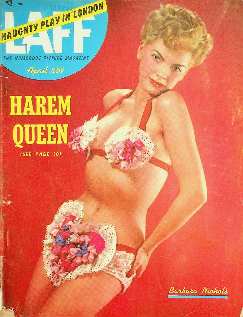 Laff Magazine  Naughty Play In London / Covergirl Barbara Nichols / Harem Queen  April  1953   012426lmp