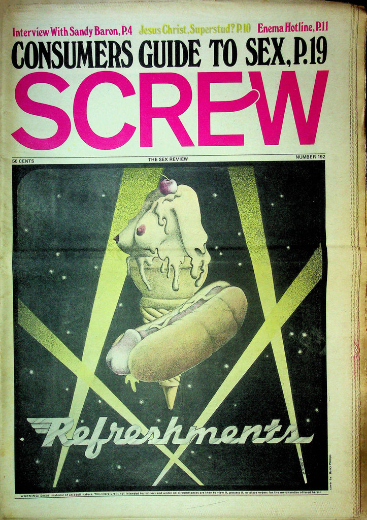 Screw Men's Newspaper Sandy Baron Interview & Consumers Guide To Sex No.192 November 6 1972 061124OSRP