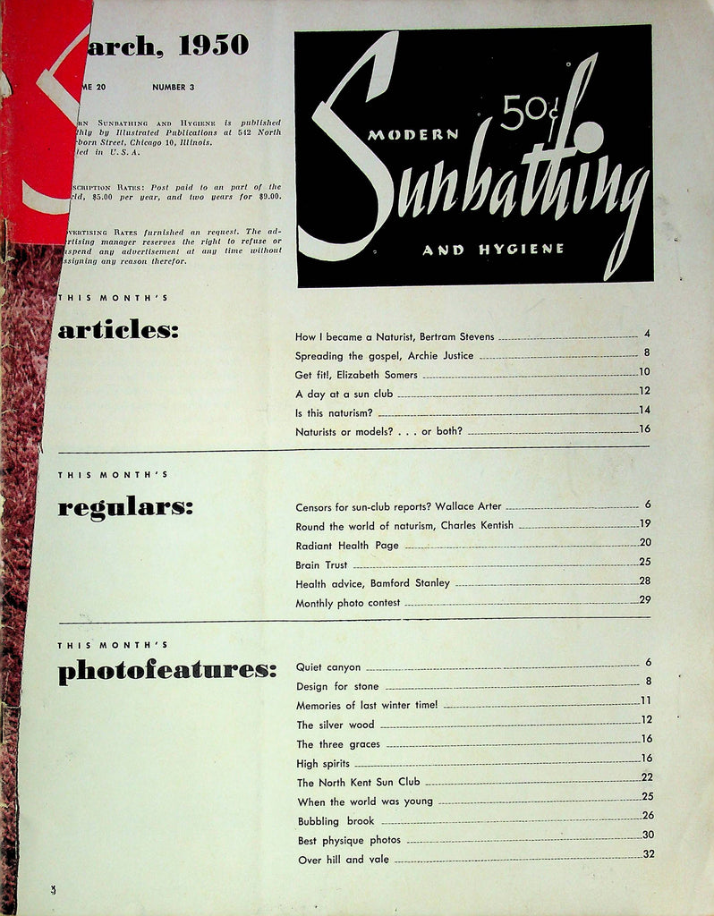 Modern Sunbathing And Hygiene Nudist News Magazine Quiet Canyon March 1950 good reading copy 010524RP